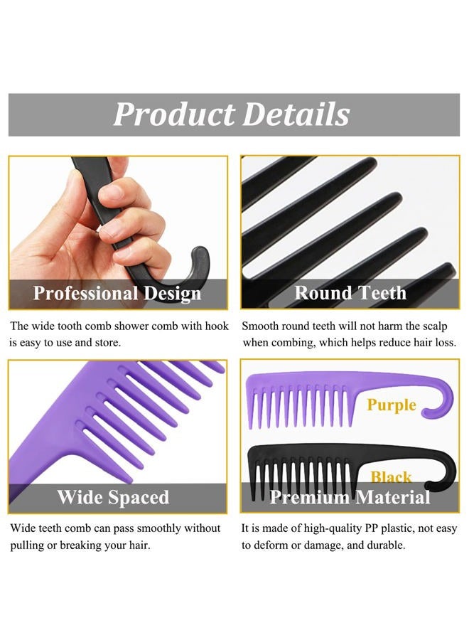 SmaringWing 2PCS Large Wide Tooth Comb, Shower Combs with Hook for Wet Curly Hair, Premium Big Hair Brush Combs to Detangle Curls, Women Detangler Comb for Detangling Wigs, Styling Dry Thick Long Cabello - Image 3